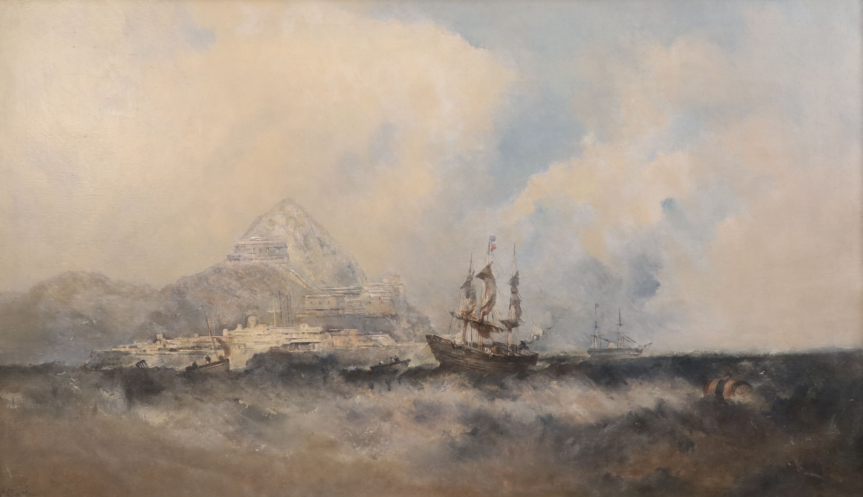 William McAlpine (fl.1820-1883) Shipping off the coast of Hong Kong 29 x 49.5in.